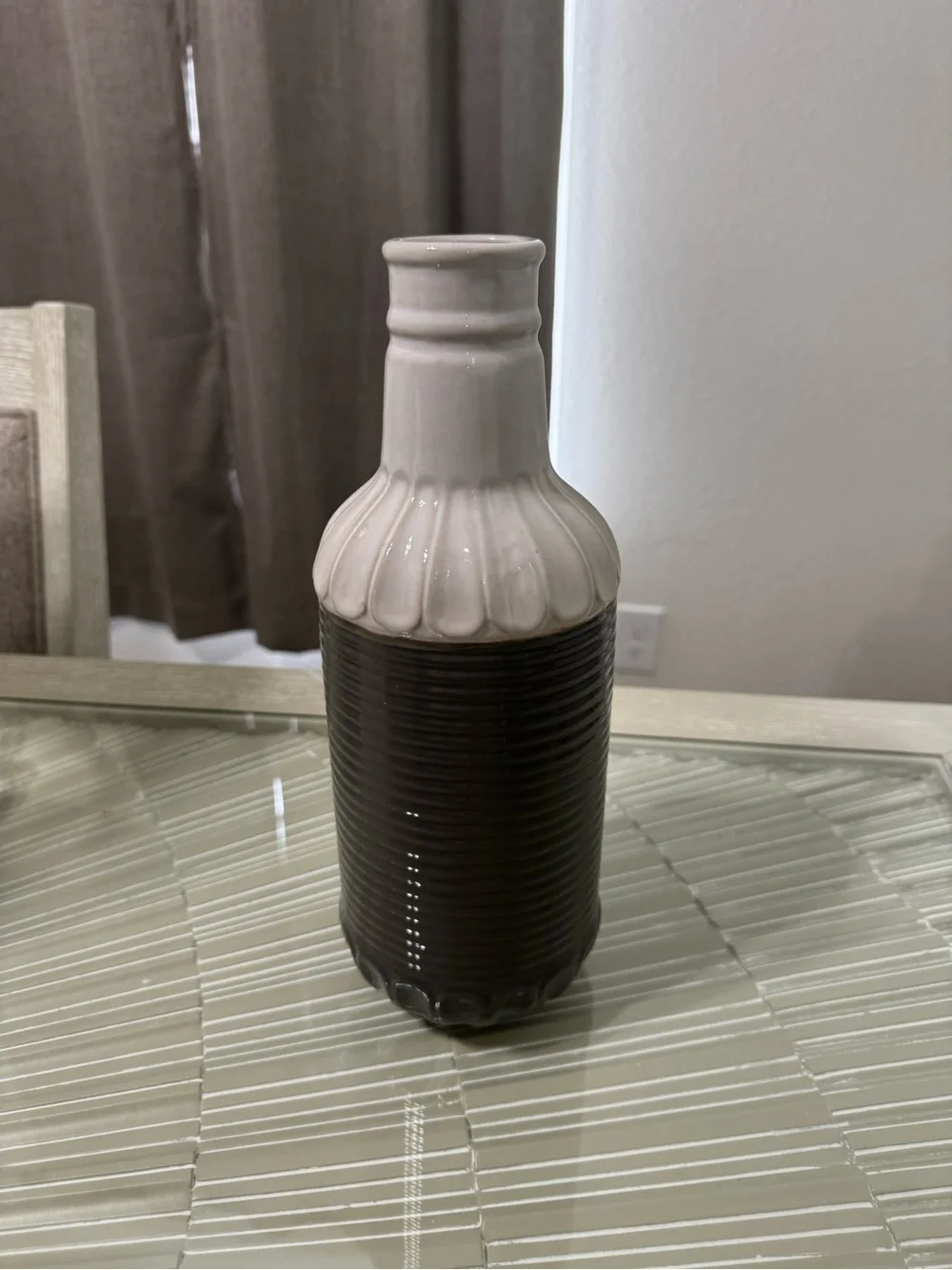 Neutral Two‑Tone Ceramic Decorative Vase - Cream and Dark Brown